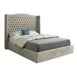 Rackhams Rana Curved Top Winged Upholstered Soft Velvet Bed Frame - Cream - Silver - Single - thumbnail 5