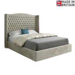 Rackhams Rana Curved Top Winged Upholstered Soft Velvet Bed Frame - Cream - Silver - Single - thumbnail 6