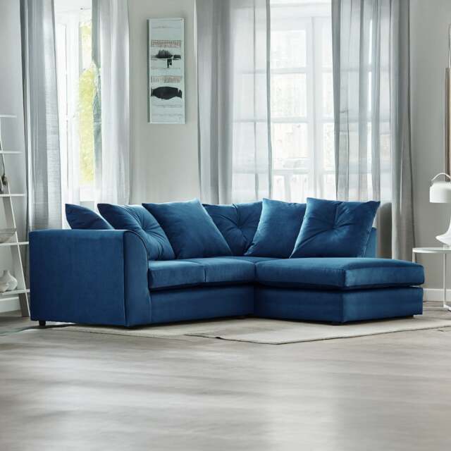 Rackhams Fernando Plush Velvet Corner Sofa - Blue - Right Hand Facing - image 1