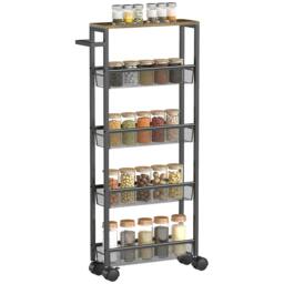 Rackhams Rolling Kitchen Trolley, Slim Storage Cart with Metal Frame, Handle - Black - thumbnail 2
