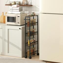 Rackhams Rolling Kitchen Trolley, Slim Storage Cart with Metal Frame, Handle - Black - thumbnail 1