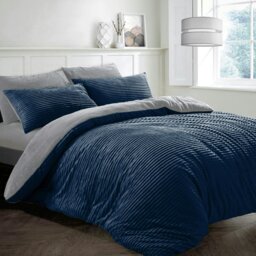 Rackhams Plush Corduroy Teddy Fluffy and Warm Fleece Duvet Cover Set - Silver - Super King - thumbnail 3
