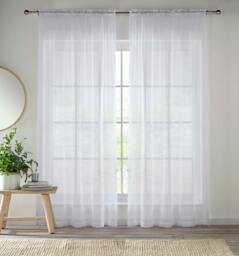 "Rackhams Plain Sheer Voile Panel Curtains Panel - Pair with Rod Pocket Header - Silver - 55"" (140cm) Width x 54"" (137cm) Drop" - thumbnail 2
