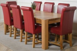 Rackhams Kuba Extra Large Oak Dining Table with Washington Leather Chairs - 8 chairs - Brown - thumbnail 2