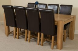 Rackhams Kuba Extra Large Oak Dining Table with Washington Leather Chairs - 8 chairs - Brown - thumbnail 1