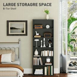 Rackhams 6 Tier Bookshelf, Freestanding Bookcase with Adjustable Shelves, Black - 60W x 24D x 158.5H cm - Black - 1 - thumbnail 3