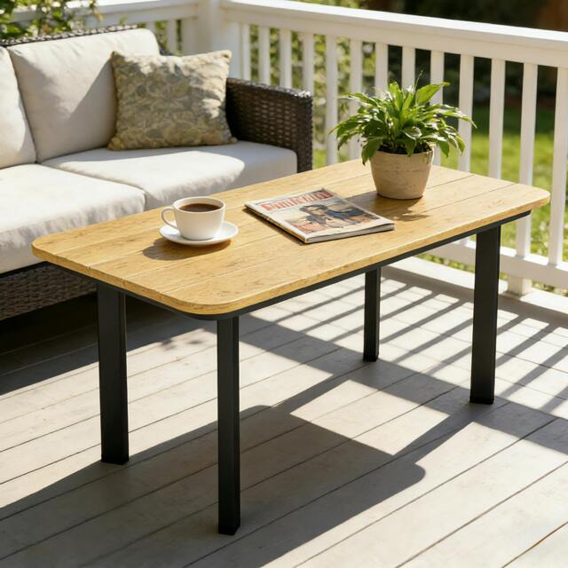 Rackhams Outdoor Coffee Table, Garden Table with Slatted WPC Top - Brown - 1 - 90 x 49 x 40 cm - image 1