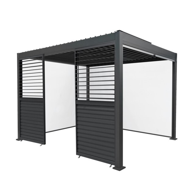 Rackhams Anthracite Aluminium Pergola With White Blinds & 2 Shutter Panels - 3m x 3m - image 1