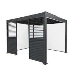 Rackhams Anthracite Aluminium Pergola With White Blinds & 2 Shutter Panels - 3m x 3m - thumbnail 1