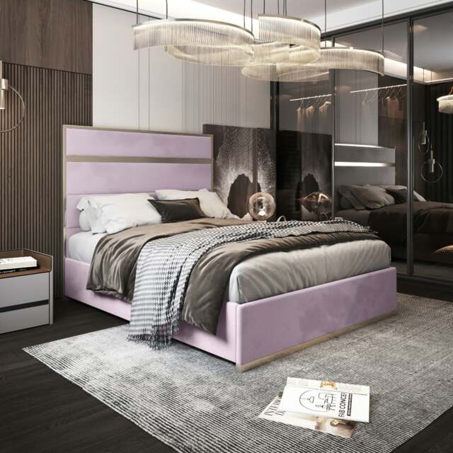 Rackhams Bentley Upholstered Soft Velvet Metal Bed Frame - Pink - Pink - King - image 1
