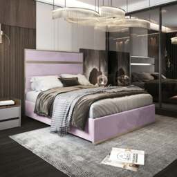 Rackhams Bentley Upholstered Soft Velvet Metal Bed Frame - Pink - Pink - King - thumbnail 1