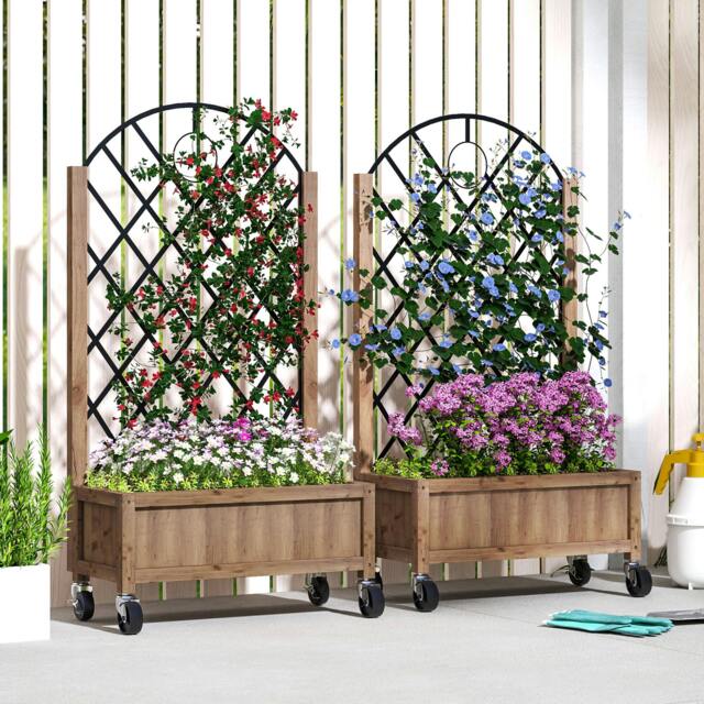 Rackhams Wooden Raised Bed, Outdoor Planter Box w/ Metal Trellis - image 1
