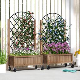 Rackhams Wooden Raised Bed, Outdoor Planter Box w/ Metal Trellis