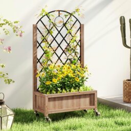 Rackhams Wooden Raised Bed, Outdoor Planter Box w/ Metal Trellis - thumbnail 3