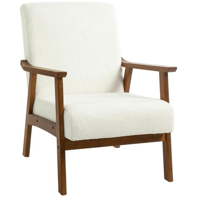 Rackhams Boucle Seat Mid Century Accent Chair - White