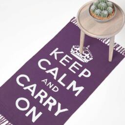 Rackhams Keep Calm And Carry On Handwoven 100% Cotton Rug - 60 x 100 cm - Purple & white - thumbnail 1