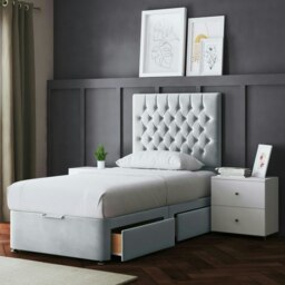 Rackhams Seraphine Divan Bed with Upholstered Headboard - Two Drawers - Silver - Single - thumbnail 4
