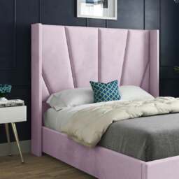 Rackhams Bellini Wide Curved Winged Upholstered Soft Velvet Bed Frame - Pink - Pink - Small single - thumbnail 2