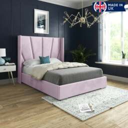 Rackhams Bellini Wide Curved Winged Upholstered Soft Velvet Bed Frame - Pink - Pink - Small single - thumbnail 5
