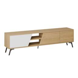 "Rackhams Fiona Modern TV Unit Multimedia Cabinet with Storage Doors 75"" Oak White 180cm - Ancient White Retro Grey" - thumbnail 2