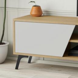 "Rackhams Fiona Modern TV Unit Multimedia Cabinet with Storage Doors 75"" Oak White 180cm - Ancient White Retro Grey" - thumbnail 4