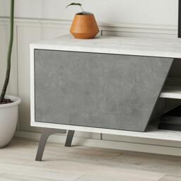 "Rackhams Fiona Modern TV Unit Multimedia Cabinet with Storage Doors 75"" Oak White 180cm - Ancient White Retro Grey" - thumbnail 6