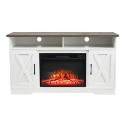 Rackhams 38cm W Freestanding Fireplaces Recessed Electric Fireplace TV Stand - White - One Size - thumbnail 6