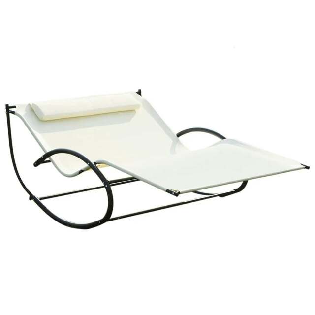 Rackhams Double Sun Lounger, Rocking Lounger Sunbed Daybed with Armrest and Headrest Pillow, for Two, For Outdoor Patio Garden, Cream White - Beige - image 1