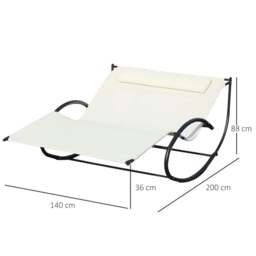 Rackhams Double Sun Lounger, Rocking Lounger Sunbed Daybed with Armrest and Headrest Pillow, for Two, For Outdoor Patio Garden, Cream White - Beige - thumbnail 2