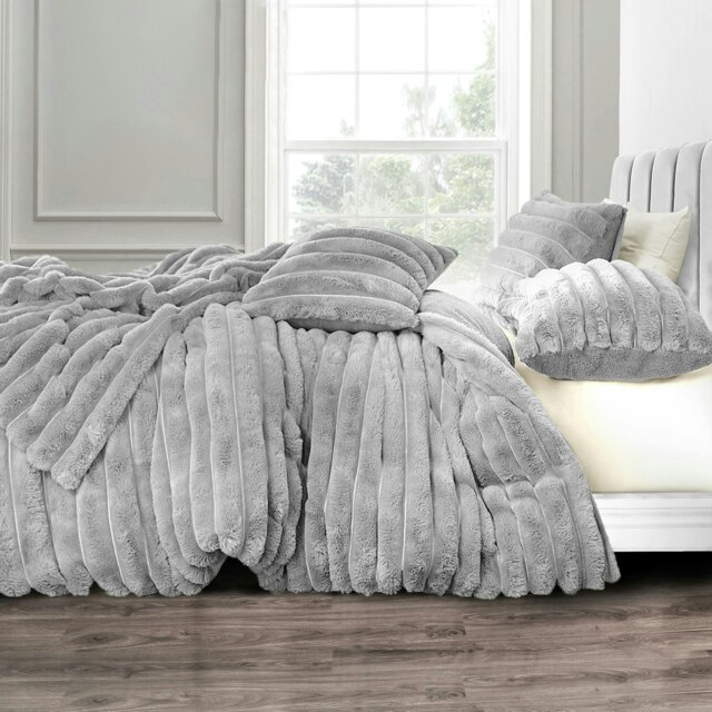 Rackhams Chunky Corduroy Fur Fluffy and Warm Fleece Duvet Cover Set - Olive - Single