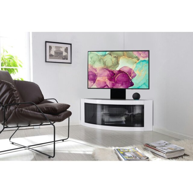 "Rackhams PANGEA Black/White Beam-Thru Curved True-Corner 32""-50"" TV Cabinet with Mounting Arm" - image 1