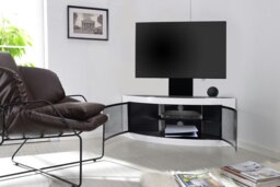 "Rackhams PANGEA Black/White Beam-Thru Curved True-Corner 32""-50"" TV Cabinet with Mounting Arm" - thumbnail 4