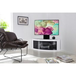 "Rackhams PANGEA Black/White Beam-Thru Curved True-Corner 32""-50"" TV Cabinet with Mounting Arm"