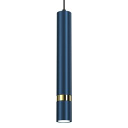 Rackhams Joker Contemporary Pendant Lamp 1XGU10 Hand Made Cylindrical Style Light Finished in Navy Blue With Striking Gold Detail - thumbnail 4