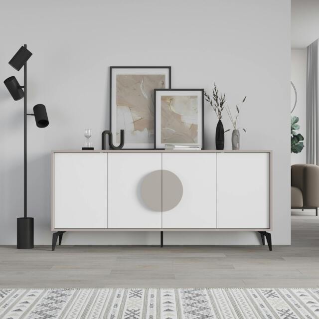 Rackhams Gora Particleboard 4 Door Sideboard with Metal Legs (W) 180cm - Mocha Grey - image 1