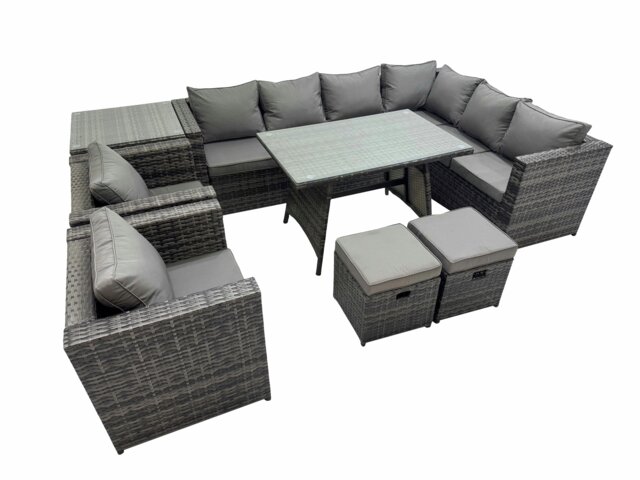 Rackhams Rattan garden furniture Patio Furniture Sets with Dining Table 2 Small Stools 2 Chair Side Table Dark Grey Mixed - image 1
