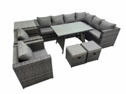 Rackhams Rattan garden furniture Patio Furniture Sets with Dining Table 2 Small Stools 2 Chair Side Table Dark Grey Mixed - thumbnail 1