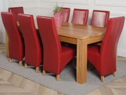 Rackhams Dakota Extra Large Oak Dining Table with Lola Leather Chairs - 8 chairs - Brown - thumbnail 5