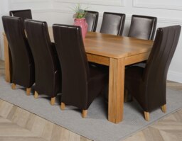 Rackhams Dakota Extra Large Oak Dining Table with Lola Leather Chairs - 8 chairs - Brown - thumbnail 1