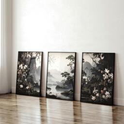Rackhams Pictures For Living Room Wall - Set of 3 Chinoiserie Wall art Prints - 20 x 30 in / 50 x 76 cm - Matte Museum Quality Art Paper 290 gsm - Oak Frame - thumbnail 6