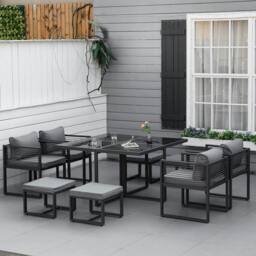 Rackhams 8 Seater Aluminium  Garden Dining Cube Set w/ 4 Chairs 4 Footstools