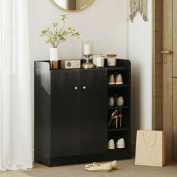 Rackhams Shoe Storage Cabinet with Adjustable Shelves - Black - thumbnail 2