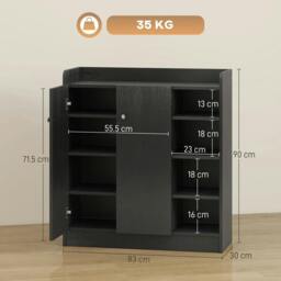 Rackhams Shoe Storage Cabinet with Adjustable Shelves - Black - thumbnail 3