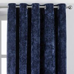 Rackhams Verona Crushed Velvet Eyelet Curtains - Navy - 54in x 90in - Navy - 100% Polyester - thumbnail 2