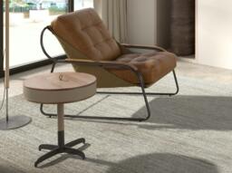 Rackhams Round Corner Table in Leatherette, Walnut and Grey Steel 2156 - thumbnail 4