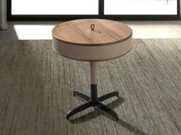 Rackhams Round Corner Table in Leatherette, Walnut and Grey Steel 2156 - thumbnail 3