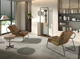 Rackhams Round Corner Table in Leatherette, Walnut and Grey Steel 2156 - thumbnail 6