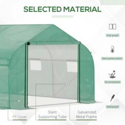 Rackhams Walk-in Polytunnel Garden Greenhouse, Outdoor Mesh Door Greenhouse with PE Cover and 6 Windows, 4.5 x 3 x 2m, Green - thumbnail 3