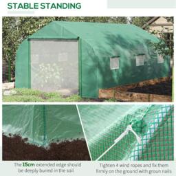 Rackhams Walk-in Polytunnel Garden Greenhouse, Outdoor Mesh Door Greenhouse with PE Cover and 6 Windows, 4.5 x 3 x 2m, Green - thumbnail 4