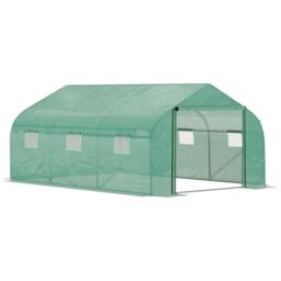 Rackhams Walk-in Polytunnel Garden Greenhouse, Outdoor Mesh Door Greenhouse with PE Cover and 6 Windows, 4.5 x 3 x 2m, Green - thumbnail 1